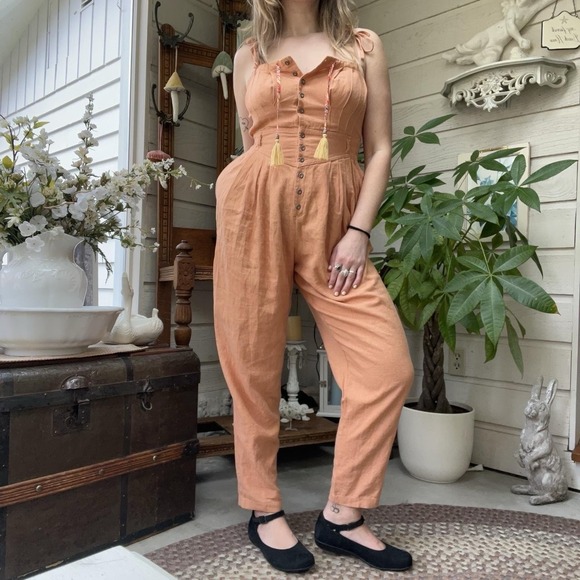 FREE PEOPLE Women's CORAL ROSALYN‎ JUMPSUIT No Belt Boho Size 4 - Picture 8 of 13